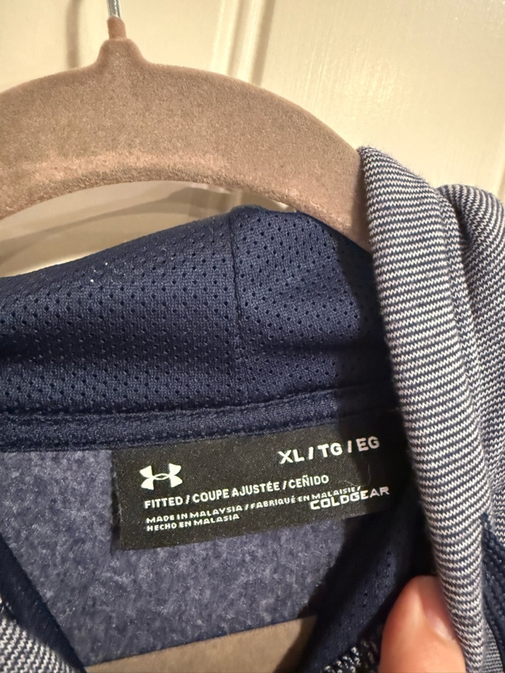 Under Armour Gray Heather Pullover Hoodie with Navy Accents - Picture 3 of 5